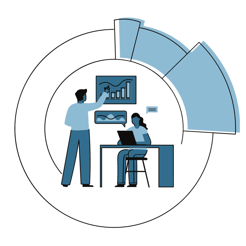 A graphical representation showing a man explaining to a woman the cost to hire a fractional CFO.